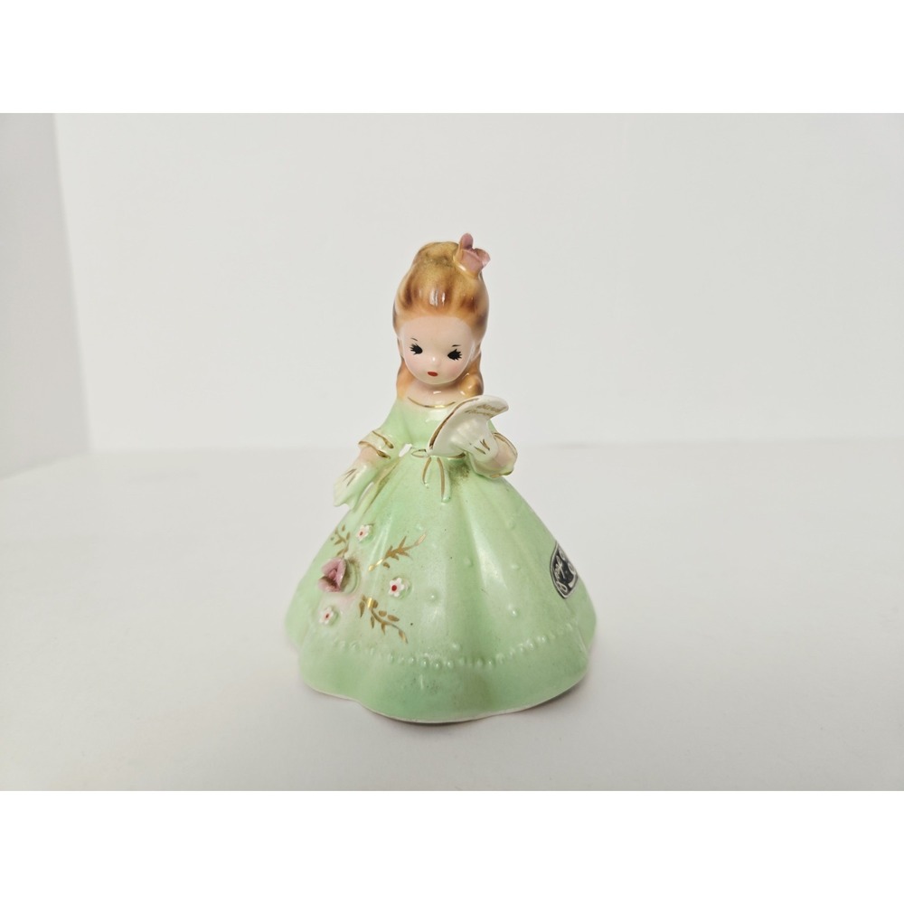 Vintage Josef Originals ceramic bell figurine girl green dress Belle of the Ball